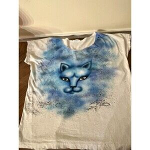VTG Single Stitch 80s Ballon Airbrush Cat T Shirt L USA Art To Wear Collectable